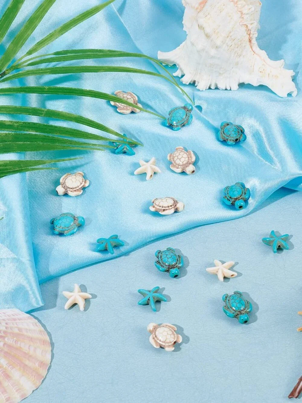 SUNNYCLUE 1 Box Sea Turtle Beads Turquoise Starfish Bead Synthetic Sea Star Whit